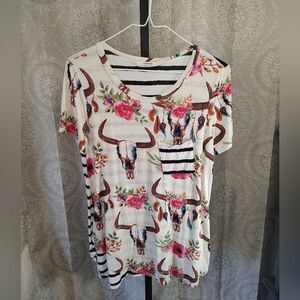 Twenty Ten Cow Skull Rose Stripe Top